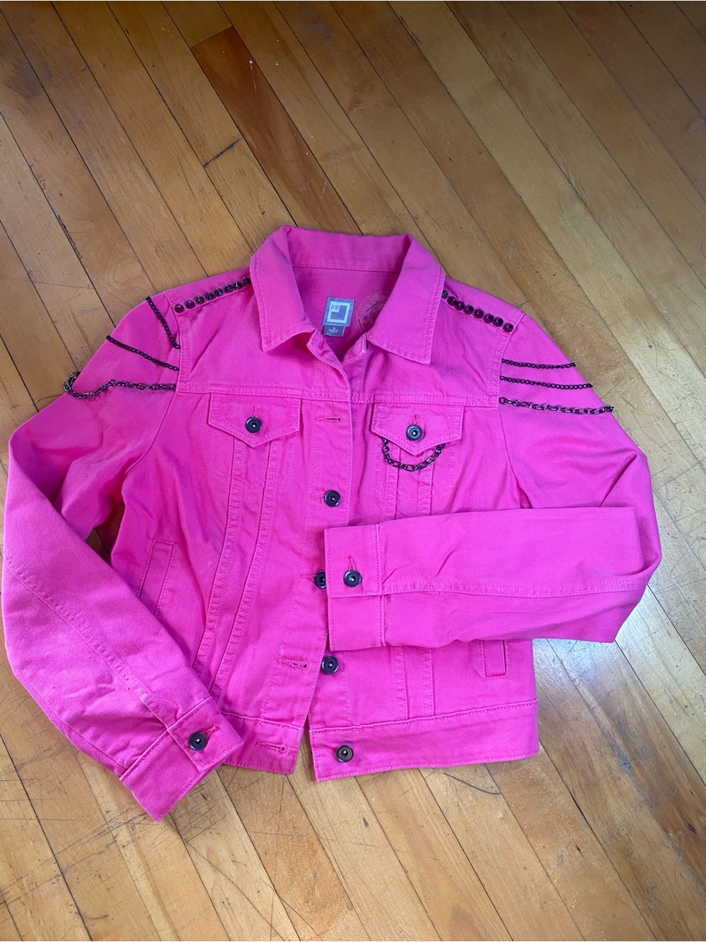 jcpenney Bright Hot Pink Studded Jean Jacket